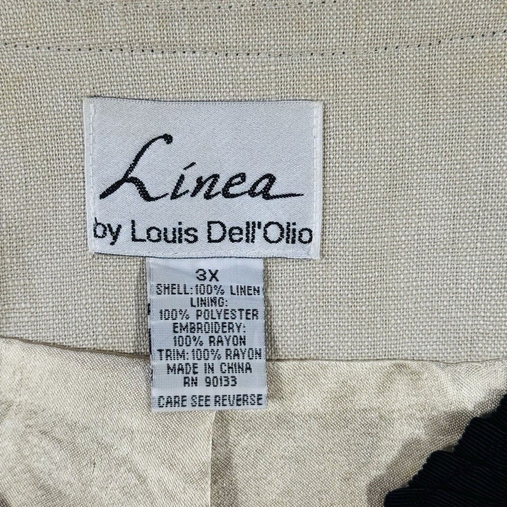 Linea Top Womens 3X Beige Black Linen Embroidered Boho Tunic Open Front Artsy - Picture 5 of 9